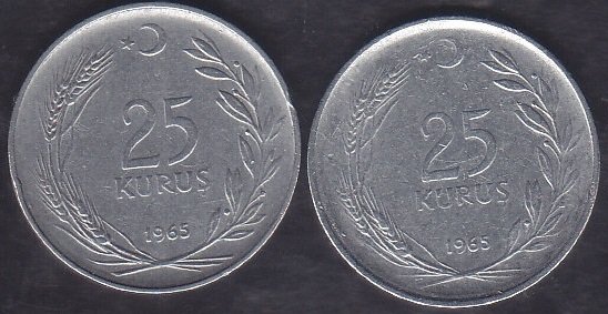1965 Yılı 25 Kuruş (Ters Düz Takım)
