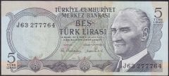 6.Emisyon 2.Tertip 5 Lira J63 277764 Ççt Çilaltı