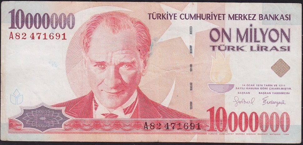 7.Emisyon 10 000 000 Lira A82 471691 Çok Temiz