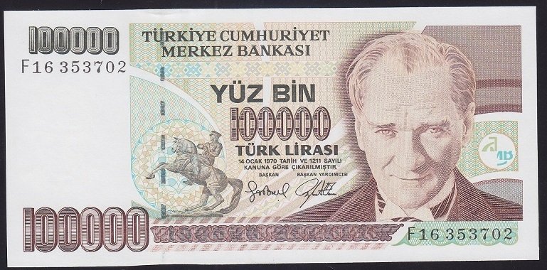 7.EMİSYON 3.TERTİP 100000 LİRA F16 353702 ÇİLALTI ÇİL