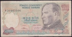 7.EMİSYON 1.TERTİP 5000 LİRA A26 643166 TEMİZ +