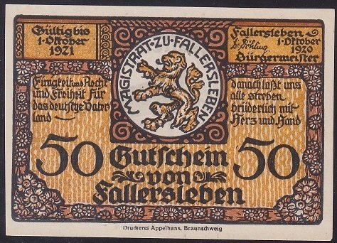 ALMANYA 50 PFENNİNG NOTGELD 1921 ÇİL