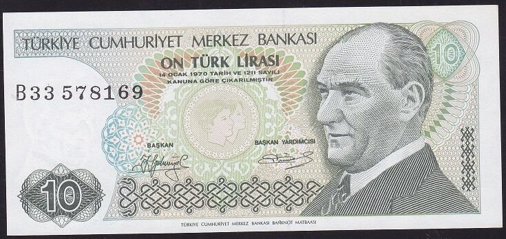 7.Emisyon 1.Tertip 10 Lira B33 578169 Çilaltı Çil