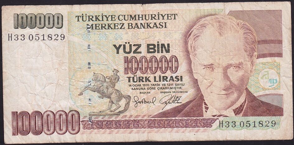 7.Emisyon 3.Tertip 100000 Lira H33 051829 Temiz