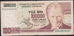 7.Emisyon 3.Tertip 100000 Lira H33 051829 Temiz