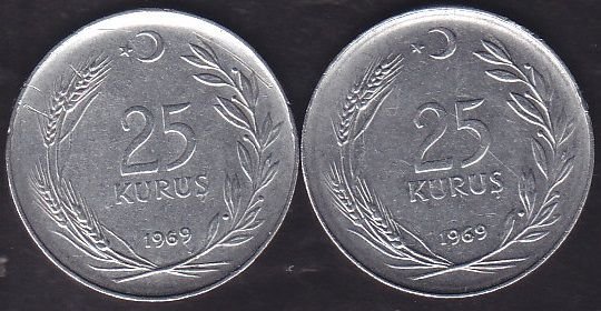 1969 Yılı 25 Kuruş Ters Düz Takım