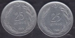 1963 Yılı 25 Kuruş (Ters Düz Takım)