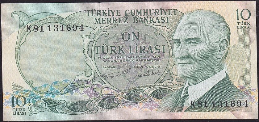 6.Emisyon 2.Tertip 10 Lira K81 131694 Çok Çok Temiz+