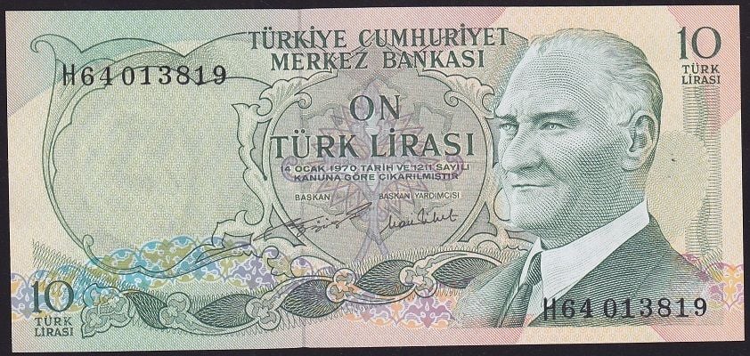 6.Emisyon 2.Tertip 10 Lira H64 013819 Çilaltı Çil