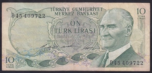 6.EMİSYON 1.TERTİP 10 LİRA D45 409722 ÇOK TEMİZ +