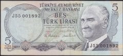 6.Emisyon 2.Tertip 5 Lira J55 001892 Ççt +