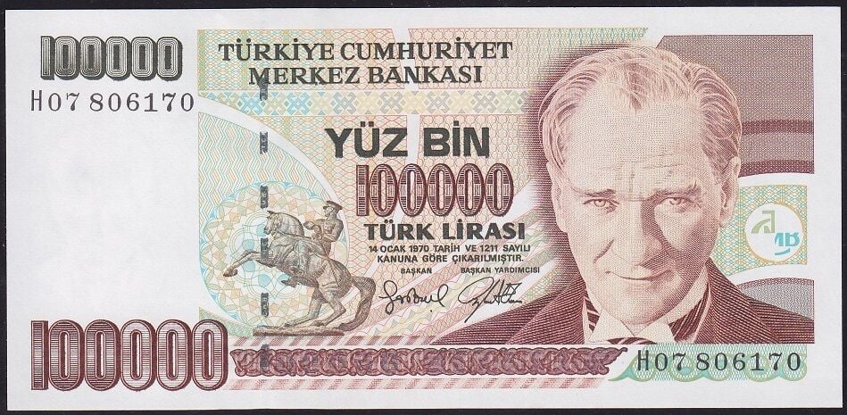 7.Emisyon 3.Tertip 100000 Lira H07 806170 Çil