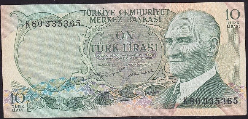 6.Emisyon 2.Tertip 10 Lira K80 335365 Çok Temiz+