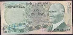 6.Emisyon 2.Tertip 10 Lira K80 335365 Çok Temiz+
