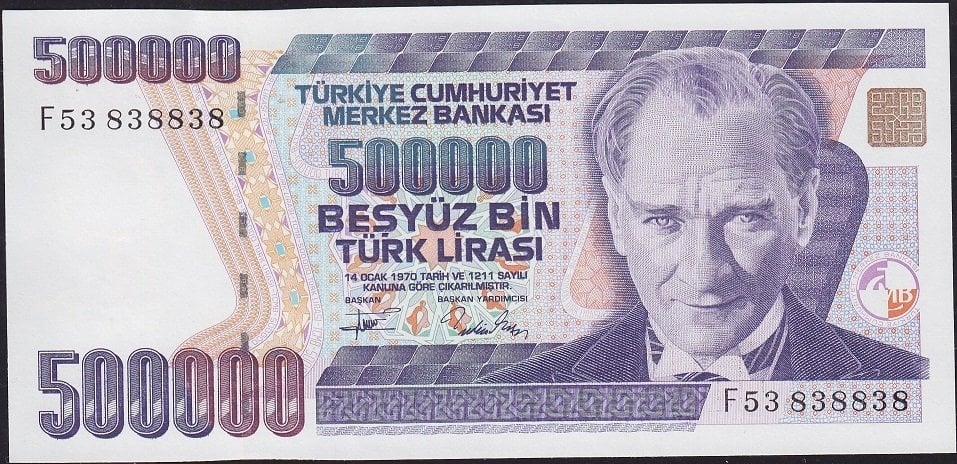 7.Emisyon 3.Tertip 500000 Lira F53 838838 Çil Blok Radar