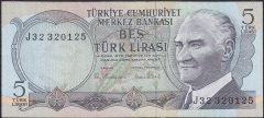 6.Emisyon 2.Tertip 5 Lira J32 320125 Çok Temiz +