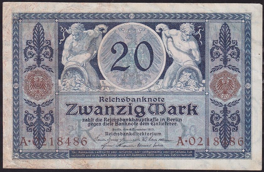 Almanya 20 Mark 1915 Temiz