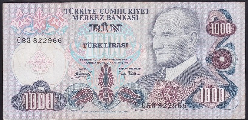 6.EMİSYON 2.TERTİP 1000 LİRA C83 822966 ÇOK TEMİZ + eski kağıt para değerleri