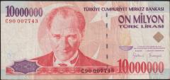 7.Emisyon 10 000 000 Lira C90 007743 Çok Temiz