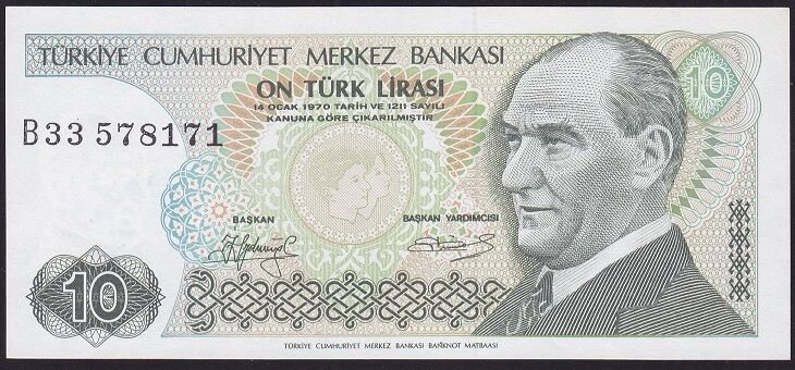 7.Emisyon 1.Tertip 10 Lira B33 578171 Çilaltı Çil