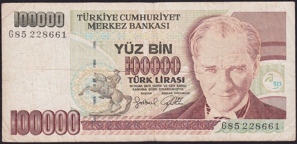 7.Emisyon 3.Tertip 100000 Lira G85 228661 Temiz
