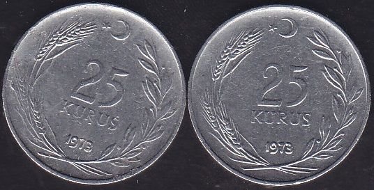 1973 Yılı 25 Kuruş Ters Düz Takım