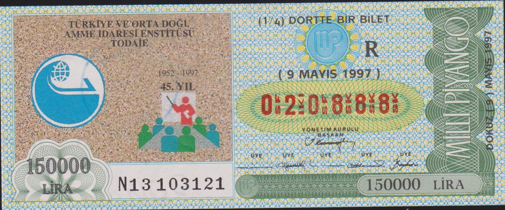 1997 9 Mayıs Çeyrek Bilet - R Serisi 020888
