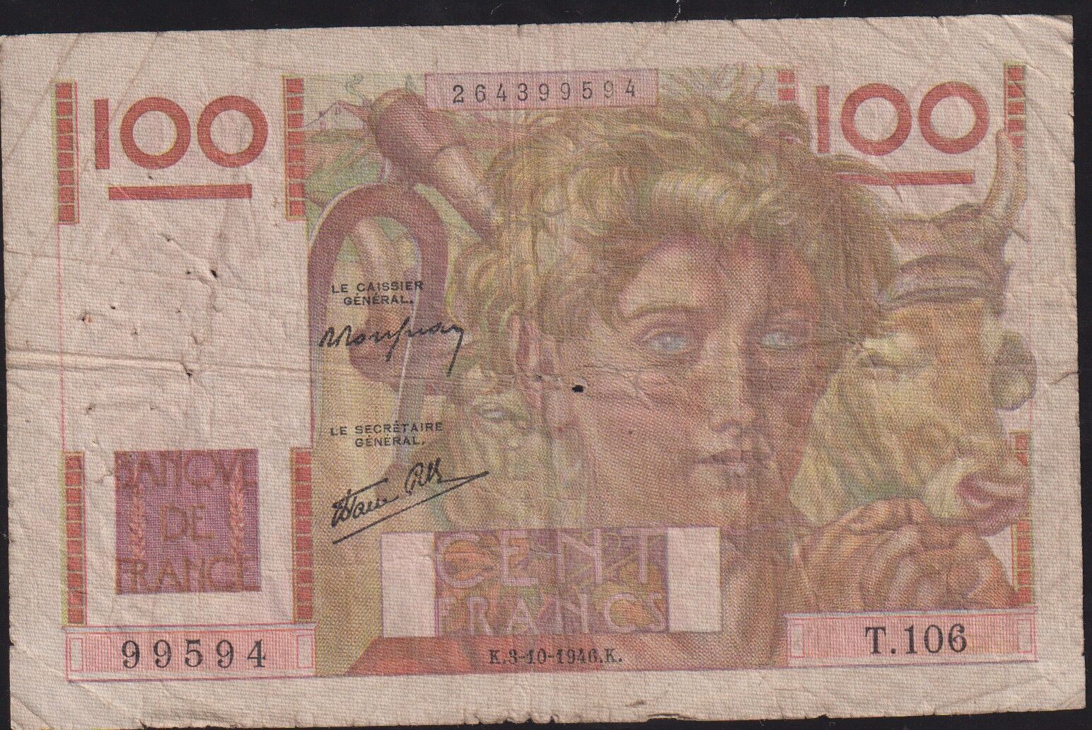 Fransa 100 Frank 8 Ekim 1946 Temiz