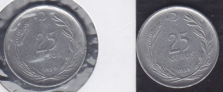 1959 Yılı 25 Kuruş (Ters Düz Takım)