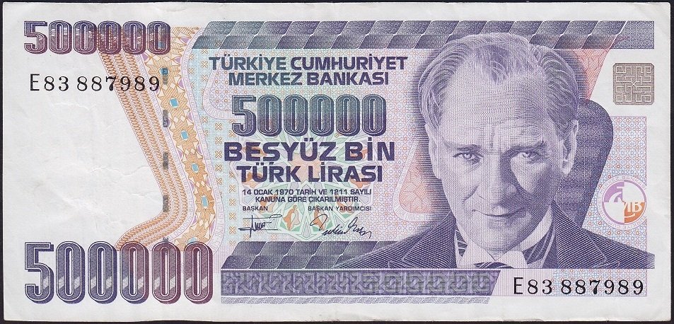7.Emisyon 3.Tertip 500000 Lira E83 887989 Çok Temiz+