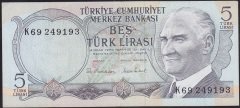 6.EMİSYON 2.TERTİP 5 LİRA K69 249193 ÇOK ÇOK TEMİZ +