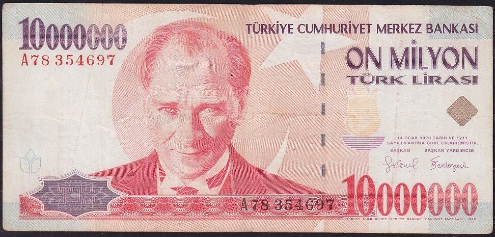 7.Emisyon 10 000 000 Lira A78 354697 Çok Temiz