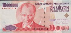 7.Emisyon 10 000 000 Lira C89 531014 Çok Temiz+