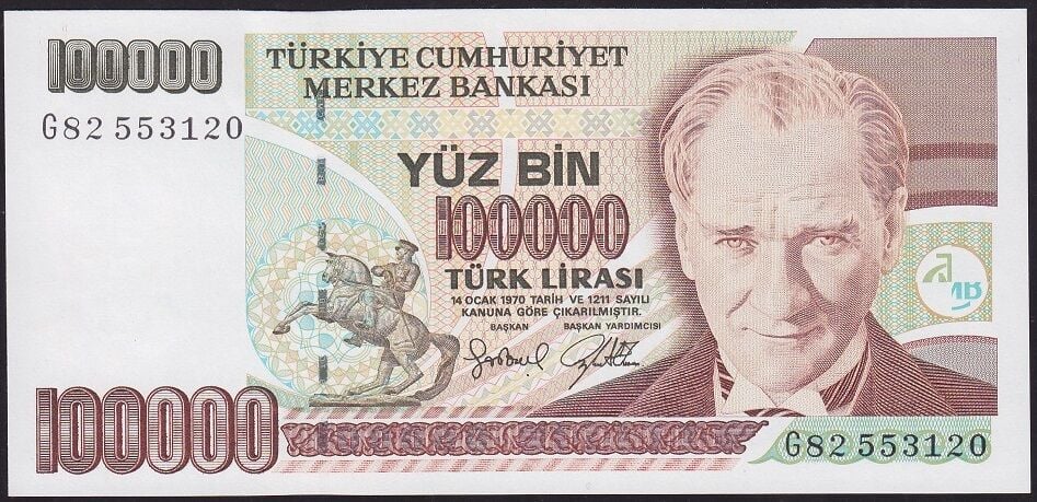 7.Emisyon 3.Tertip 100000 Lira G82 553120 Çil
