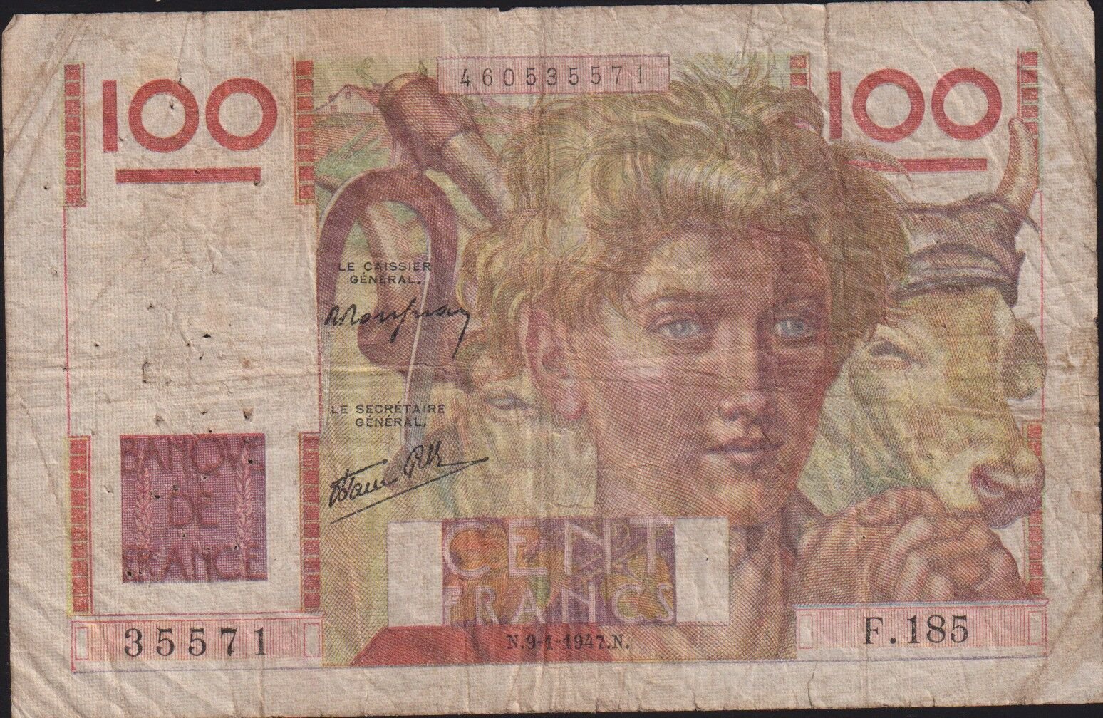 Fransa 100 Frank 9 Ocak 1947 Temiz