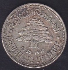 Lübnan 50 Piastres 1952 GÜMÜŞ