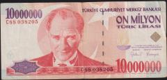 7.Emisyon 10 000 000 Lira C88 038205 Çok Temiz