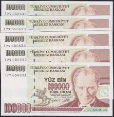 7.EMİSYON 3.TERTİP 100000 LİRA I27 650631 - 640 SERİ TAKİPLİ 10 ADET ÇİL