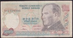 7.EMİSYON 1.TERTİP 5000 LİRA A31 728895 TEMİZ +