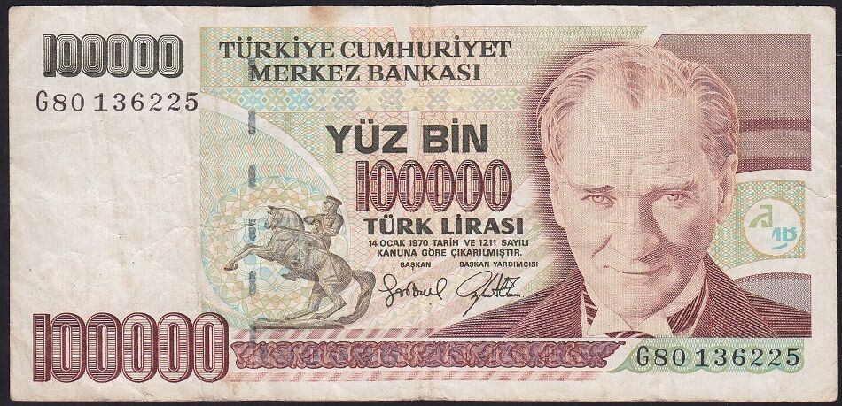 7.Emisyon 3.Tertip 100000 Lira G80 136225 Temiz