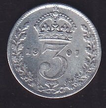 İngiltere 3 Pence 1907 Gümüş