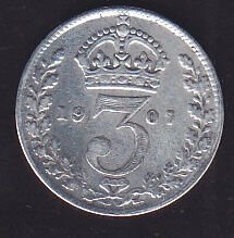 İngiltere 3 Pence 1907 Gümüş