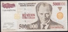 7.Emisyon 5 000 000 Lira I28 047674 Çok Temiz+