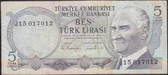6.Emisyon 2.Tertip 5 Lira J15 017012 Çok Temiz