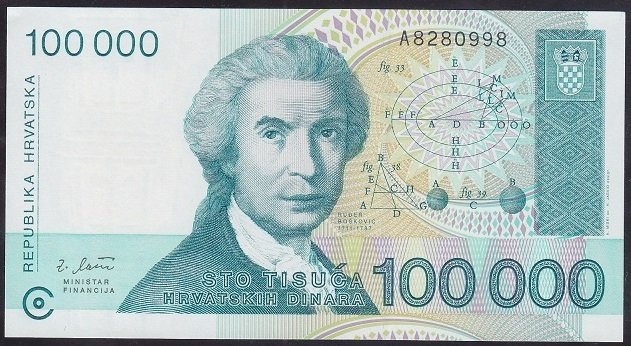 Hırvatistan 100000 Dinar 1993 Çil Pick 27
