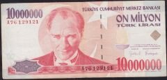 7.Emisyon 10 000 000 Lira A76 129121 Çok Temiz
