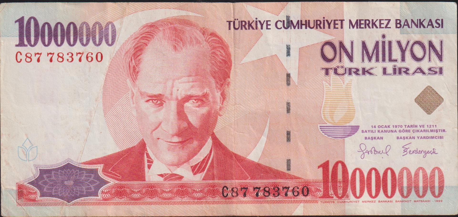 7.Emisyon 10 000 000 Lira C87 783760 Çok Temiz+