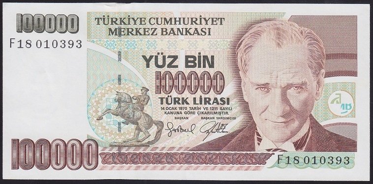 7.EMİSYON 3.TERTİP 100000 LİRA F18 010393 ÇİLALTI