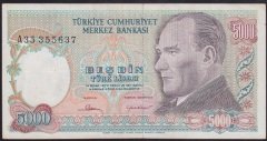 7.EMİSYON 1.TERTİP 5000 LİRA A35 355637 ÇOK TEMİZ +