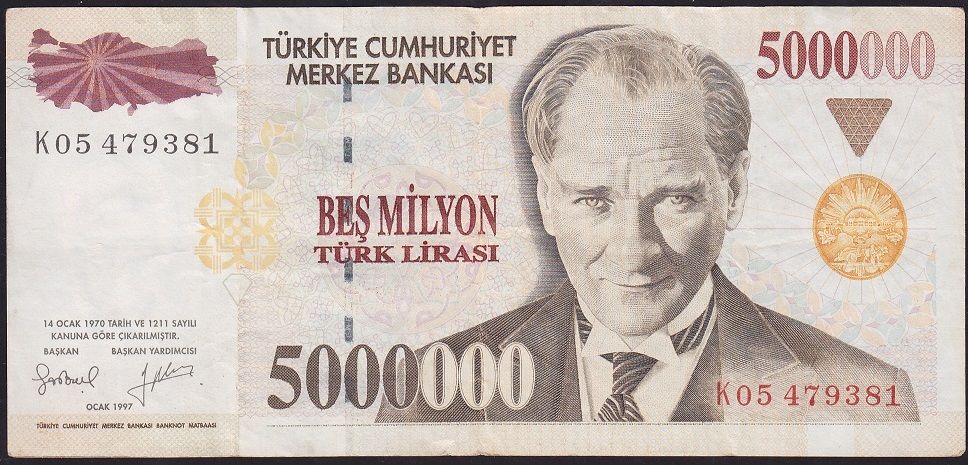 7.Emisyon 5 000 000 Lira K05 479381 Çok Temiz+